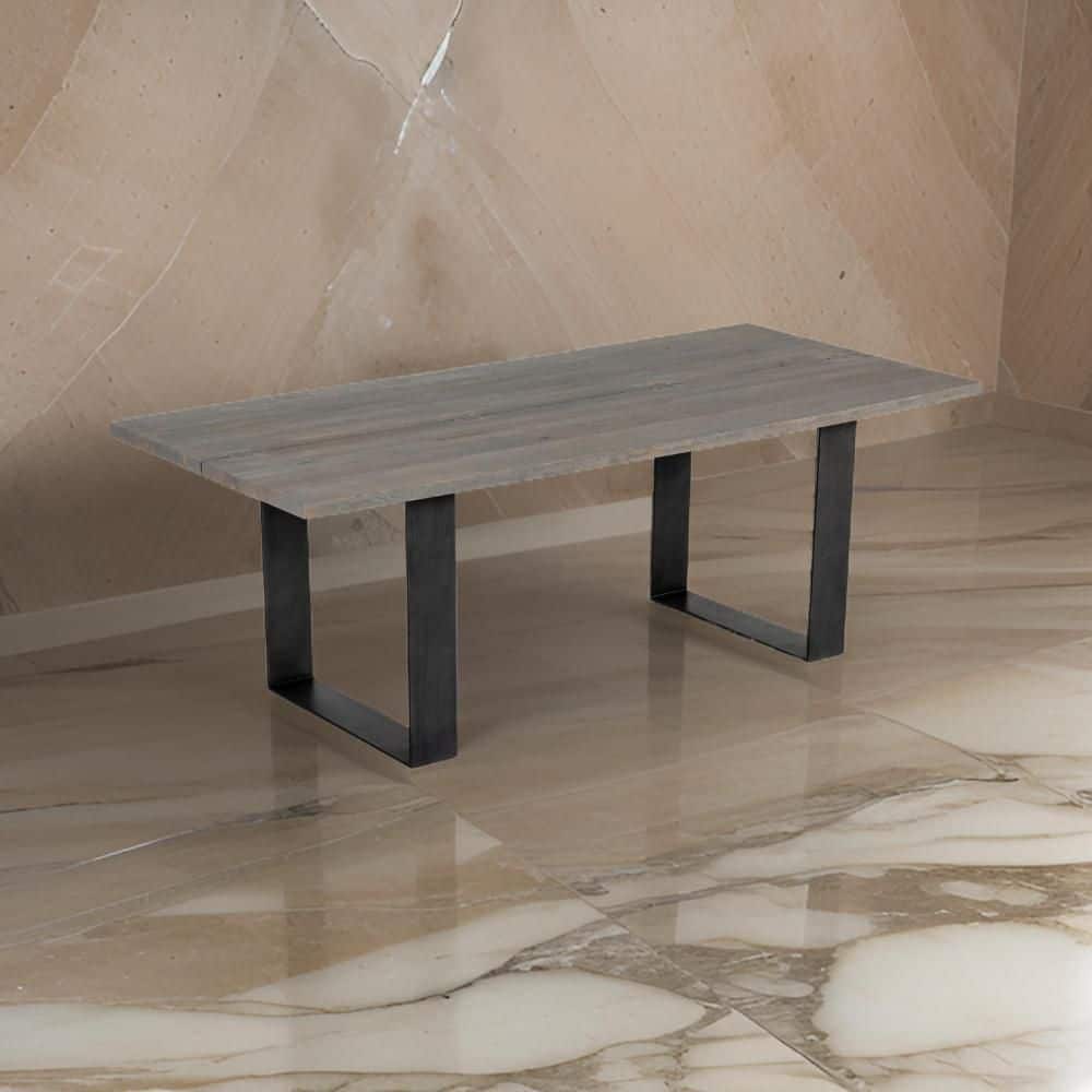 Gray and Black Wood 39 in. Double Pedestal Open Dining Table Seats 6