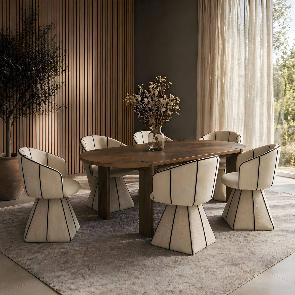 Maram 7-Piece Oval Walnut Solid Wood Top Dining Table Set Seats 6