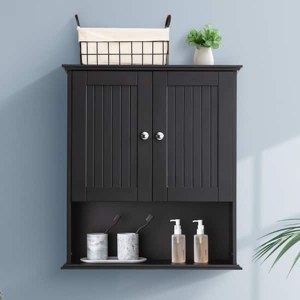 SJ STAR&JANE Noah 26 in. W x 8 in. D x 30 in. H Bathroom Storage Wall Cabinet in Black Ready to Assemble