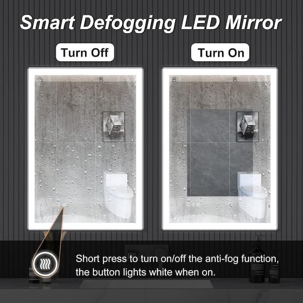 24 in. W x 36 in. H Rectangular Black Framed LED Lighted Antifog Dimmable Wall Mount Bathroom Vanity Mirror in Black