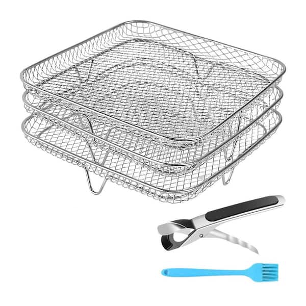 3-Piece Stainless Steel Multi-Layer Air Fryer Dehydrator Roasting Rack Set Silver Dishwasher Safe Oven Compatible
