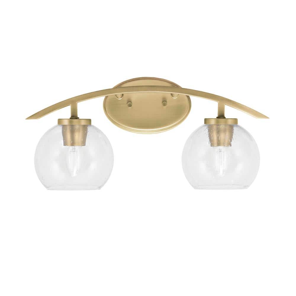 Siena 18.25 in. 2-Light Vanity Light New Age Brass with 5.75 in. Clear Bubb