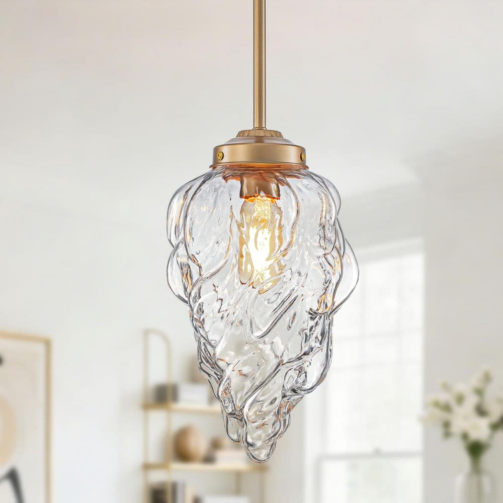 Gold Pendant Light with Water Drop Glass Shade, E26 Hanging Light Fixture for Kitchen Island, Hallway, Dining Room Bar price history on PriceWatchPro