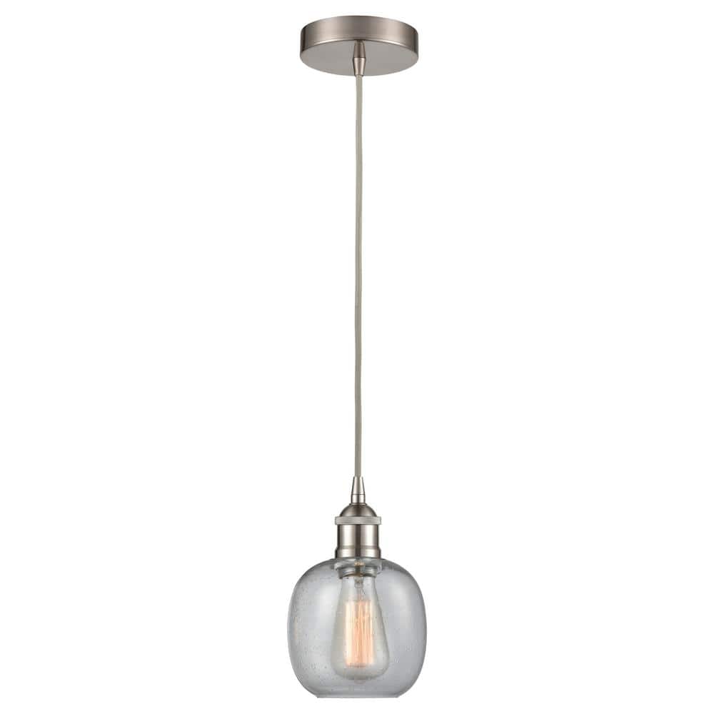 Belfast 100-Watt 1-Light Brushed Satin Nickel Standard Mini Pendant Light with Seeded Glass Shade, No Bulbs Included price history on PriceWatchPro