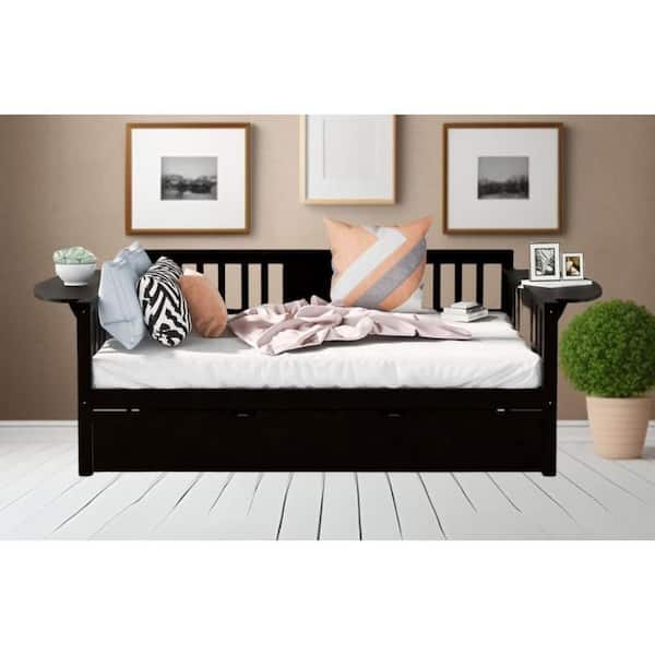 HomeRoots Black Wood Frame Twin Panel Bed