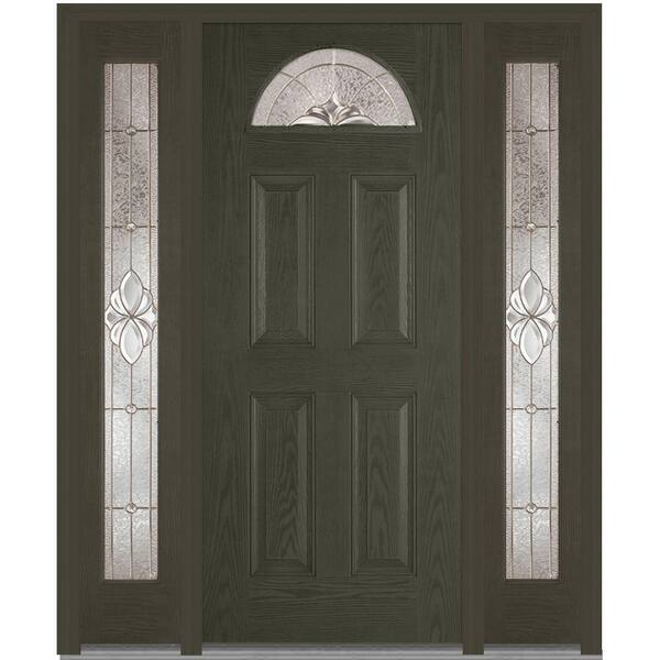 MMI Door 60 in. x 80 in. Heirloom Master Left-Hand 1/4-Lite Decorative Stained Fiberglass Oak Prehung Front Door with Sidelites
