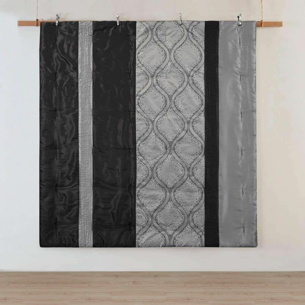 Black and Silver Full Microfiber Jacquard Comforter Set