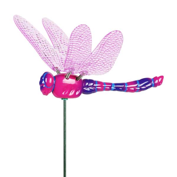 Exhart WindyWing Dragonfly 1.28 ft. Pink Purple Metallic Multi-Color Plastic Garden Stake
