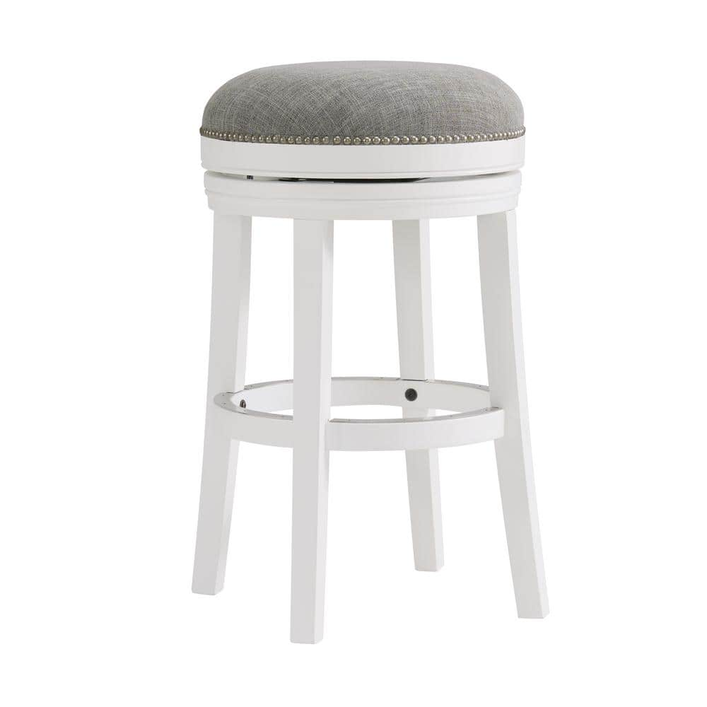 Alaterre Furniture Clara 29 in. White Swivel Bar Height Backless Wood Stool with Cushioned Seat