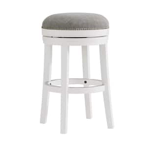 Clara 29 in. White Swivel Bar Height Backless Wood Stool with Cushioned Seat