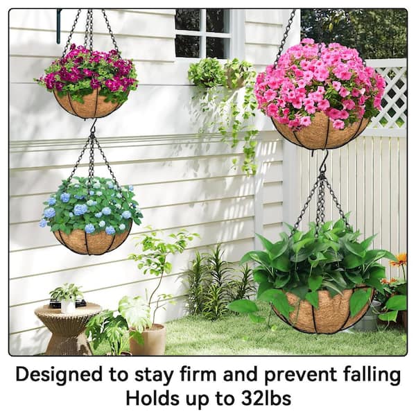24 Inch Hanging Basket Chain with Hooks, 4 Pack Black Metal