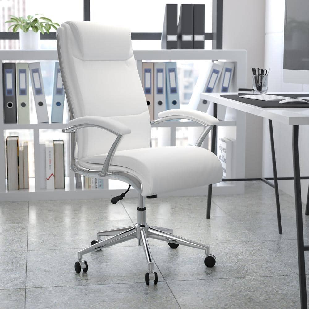 Faux Leather Swivel Office Chair in White