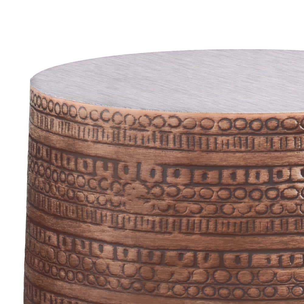 Antique Copper 15" Round Metal Drum Accent Table