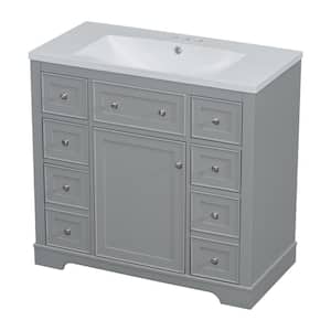36.00 in. W. x 18.00 in. D x 34.50 in. H Single Sink Bath Vanity in Gray with White Ceramic Top