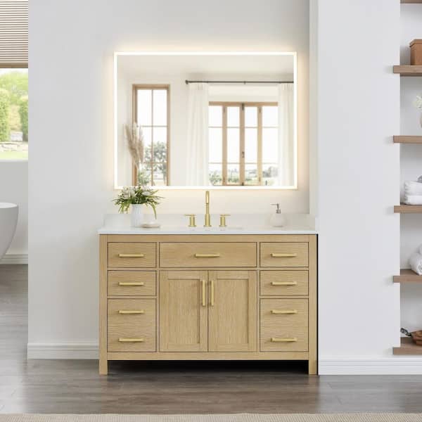 Beckett 54 in. Single Freestanding Whitewashed Oak Bath Vanity with White Cultured Marble Top