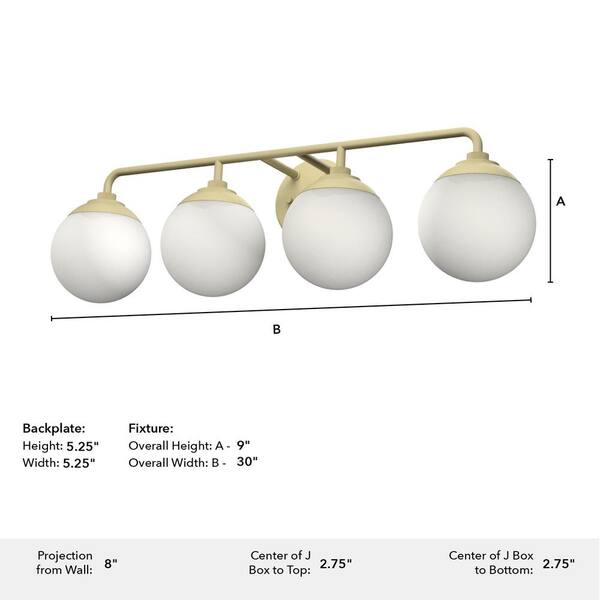 Hunter - Hepburn 30 in. 4 Light Modern Gold Brass Vanity Light with Frosted Glass Bathroom Light