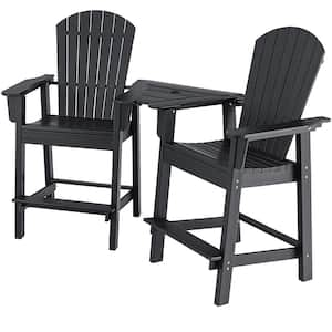 Black HDPE Adirondack Chair with Middle Connecting Tray (Set of 2)