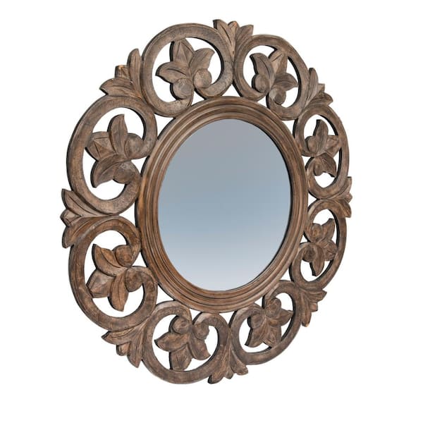 Storied Home 35.5 in W x 0.6 in. H Wood Walnut Round Framed Decorative Mirror