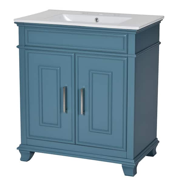 Nestfair 30 in. W x 18.3 in. D x 33.7 in. H Freestanding Bath Vanity in Blue with White Resin Top