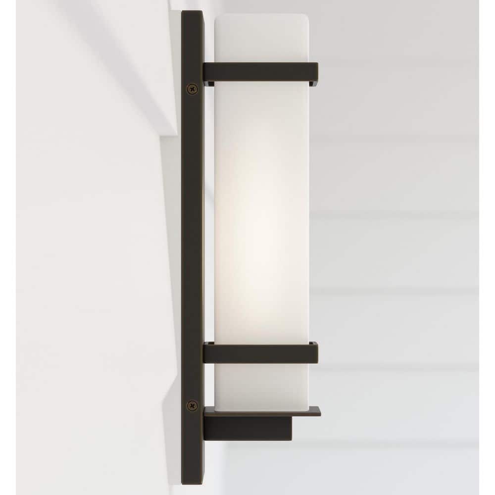 Antique Bronze 14" Etched Opal Glass Outdoor Wall Sconce