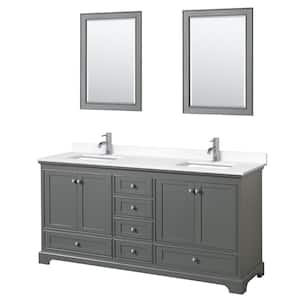 Deborah 72 in. W x 22 in. D Double Vanity in Dark Gray with Cultured Marble Vanity Top in White with Basins and Mirrors