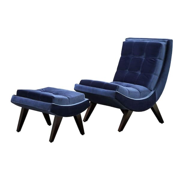 HomeSullivan Blue Velvet Chair with Ottoman