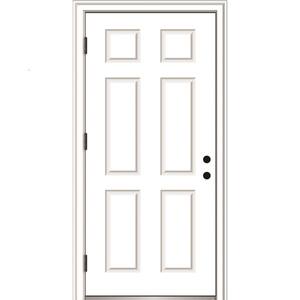 36 in. x 80 in. Severe Weather Right-Hand Outswing 6-Panel Primed Fiberglass Smooth Prehung Front Door