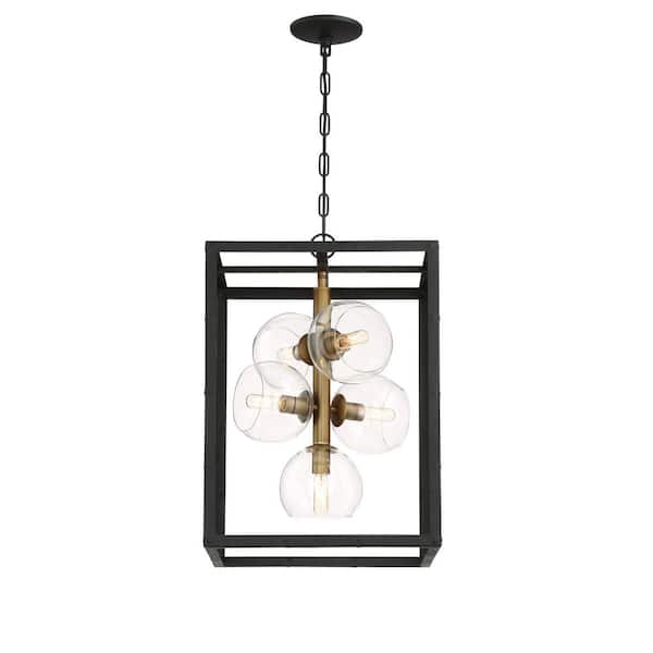 Bentley Collection 5-Light Black and Gold Chandelier with Glass Shade