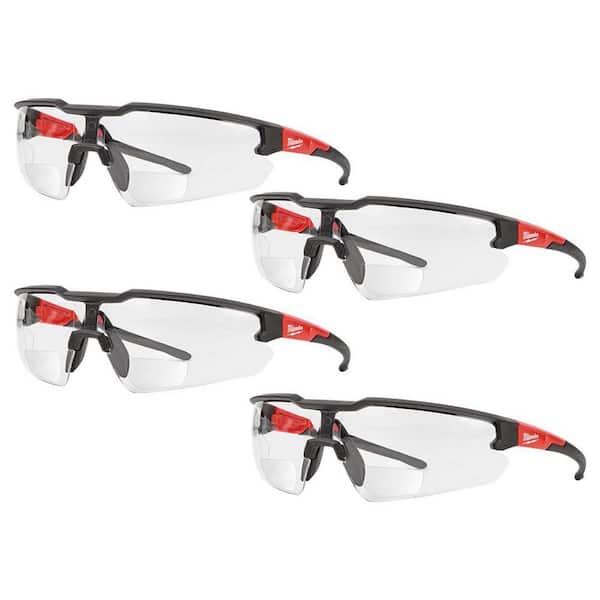 Clear +2.00 Bifocal Safety Glasses Magnified Anti-Scratch Lenses (4-Pack)