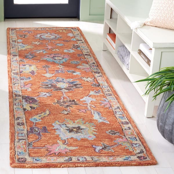 Blossom 2 ft. x 8 ft. Rust/Blue Oriental Floral Runner Rug