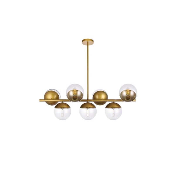 Unbranded Timeless Home 43 in. 7-Light Brass and Clear Pendant Light, Bulbs Not Included
