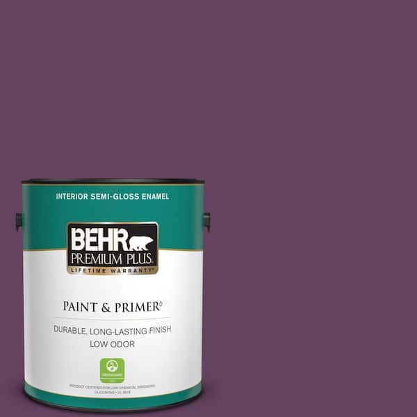 BEHR PREMIUM PLUS 1 gal. #BIC-36 Grape Fizz Semi-Gloss Enamel Low Odor Interior Paint & Primer