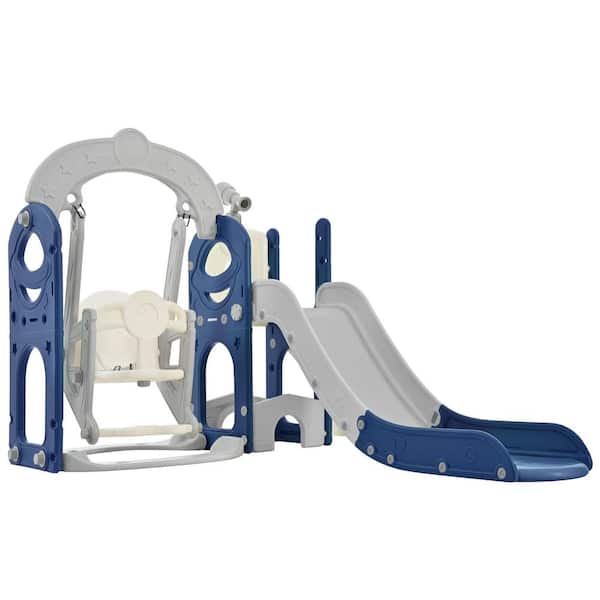 Unbranded Blue and Gray 5-in-1 Freestanding Playset with Telescope, Slide and Swing Set