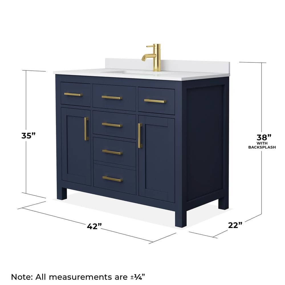 Beckett 42" Dark Blue Freestanding Single Vanity with White Marble Top