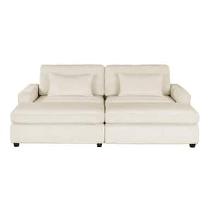 90.6 in. Wide Square Arm Velvet Rectangle Modern Upholstered Sofa in Beige