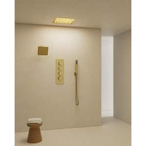 Thermostatic Valve 7-Spray LED 12 in. and 6 in. Square Ceiling Mount Dual Shower Head Shower System in Brushed Gold