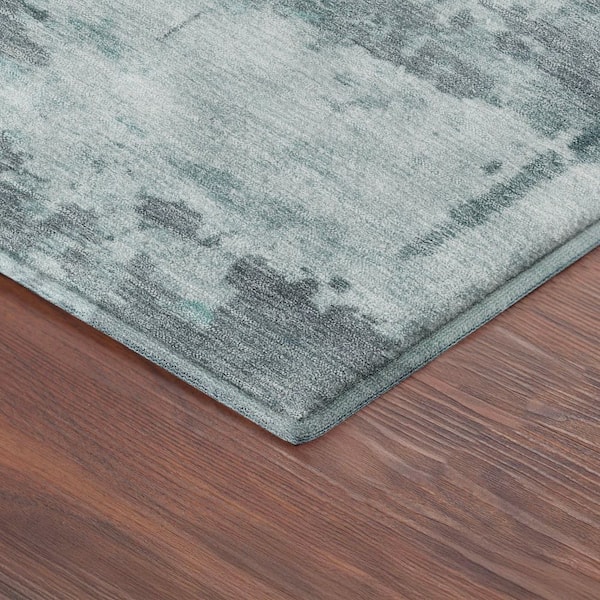 Mayfield Premium Machine Washable Abstract AMF2362 Aqua 3 ft. x 5 ft. Area Rug
