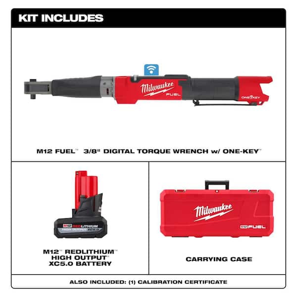 M12 FUEL ONE-KEY 12V Lithium-Ion Brushless Cordless 3/8 in. Digital Torque Wrench W/(1) 5.0Ah High Output Battery Pack