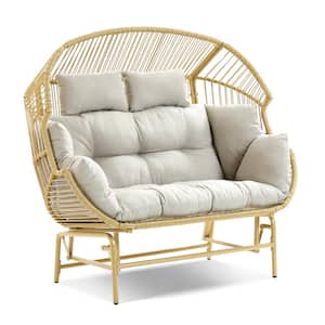 Corina Natural Double Wicker Outdoor Large Glider Egg Chair with Legs and Cushions