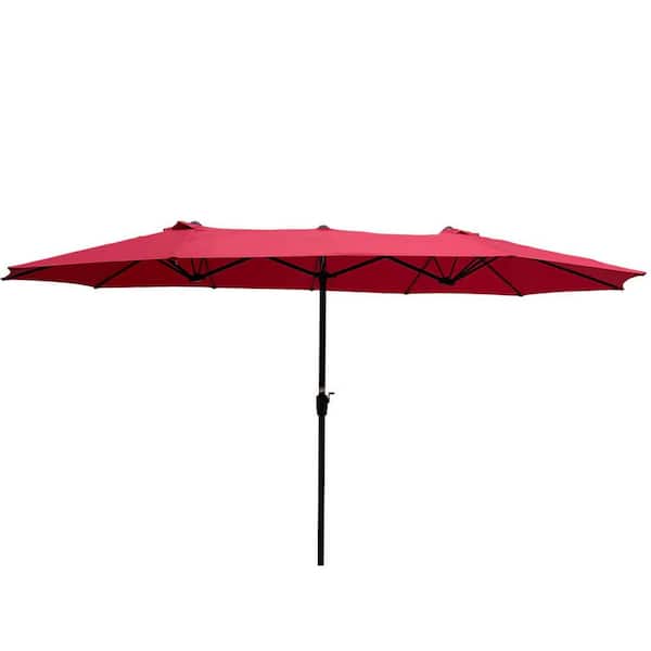 15 ft. Steel Market Double-Sided Patio Umbrella in Red with Crank Lift and Wind Vent (No Base Included)