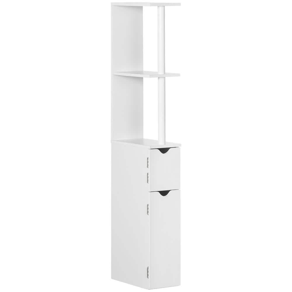 Kleankin Tall Linen Cabinet Organizer Bathroom Storage Cabinet W/ Door  Tower Cupboard Open Shelves Freestanding Furniture - White