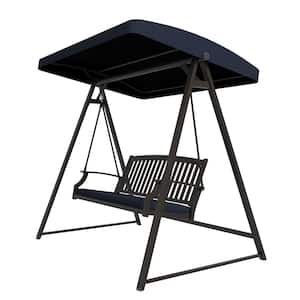 75 in. 2-Person Dark Blue Semi-Aluminum Outdoor Patio Swing with Removable Cushion and Adjustable Tilt Canopy