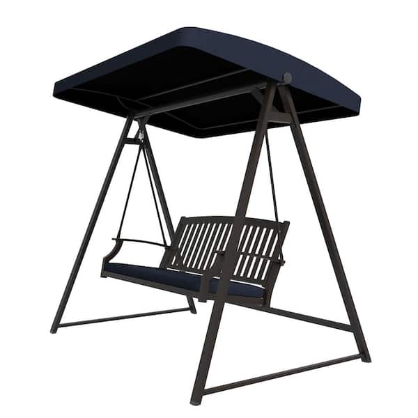 BANSA ROSE 75 in. 2-Person Dark Blue Semi-Aluminum Outdoor Patio Swing with Removable Cushion and Adjustable Tilt Canopy