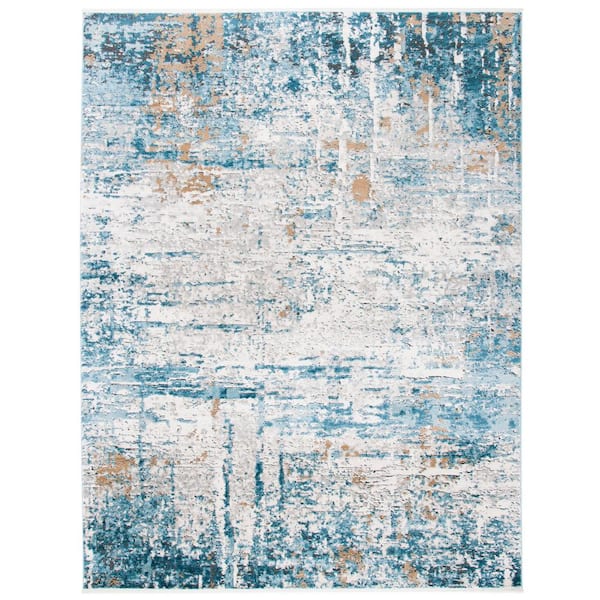 SAFAVIEH Shivan Gray/Blue 9 ft. x 12 ft. Abstract Rustic Area Rug