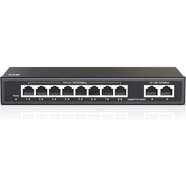 8 Port Gigabit PoE Switch for PoE Security Camera with 2 Uplink Ports and 8 PoE Ports, Plug and Play