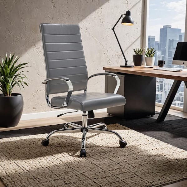 Benmar High Back Leather Office Chair Adjustable Ergonomic Comfortable Executive Desk Chair for Home Office in Gray
