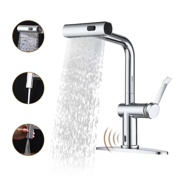 Single Handle Touchless Pull Down Sprayer Kitchen Faucet with Motion Sense Wave, Power Boost in Chrome Plated