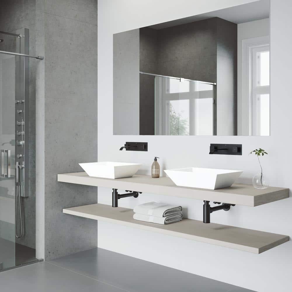 Vinca Matte Stone Rectangular Vessel Sink with Matte Black Wall-Mount Faucet