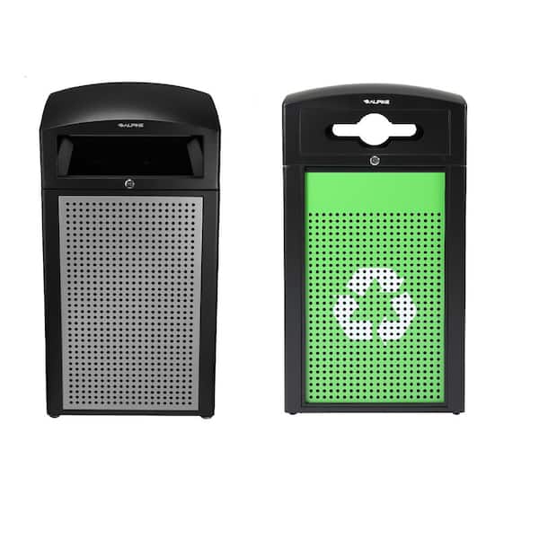 80 Gal. All-Weather Outdoor Steel Vented Commercial Trash Can and Recycling Bin with Lid and Graphics Insert Liner