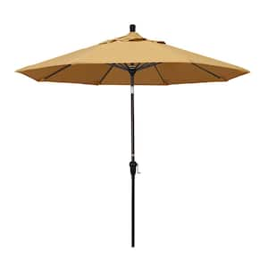 9 ft. Bronze Aluminum Pole Market Aluminum Ribs Auto Tilt Crank Lift Patio Umbrella in Wheat Sunbrella